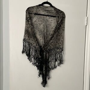 Elegant Black Sheer Shawl with Fringe
